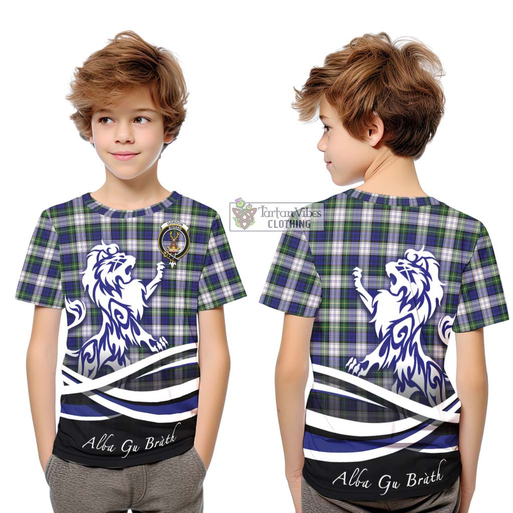 Gordon Dress Modern Tartan Kid T-Shirt with Alba Gu Brath Regal Lion Emblem Youth XL Size14 - Tartanvibesclothing Shop