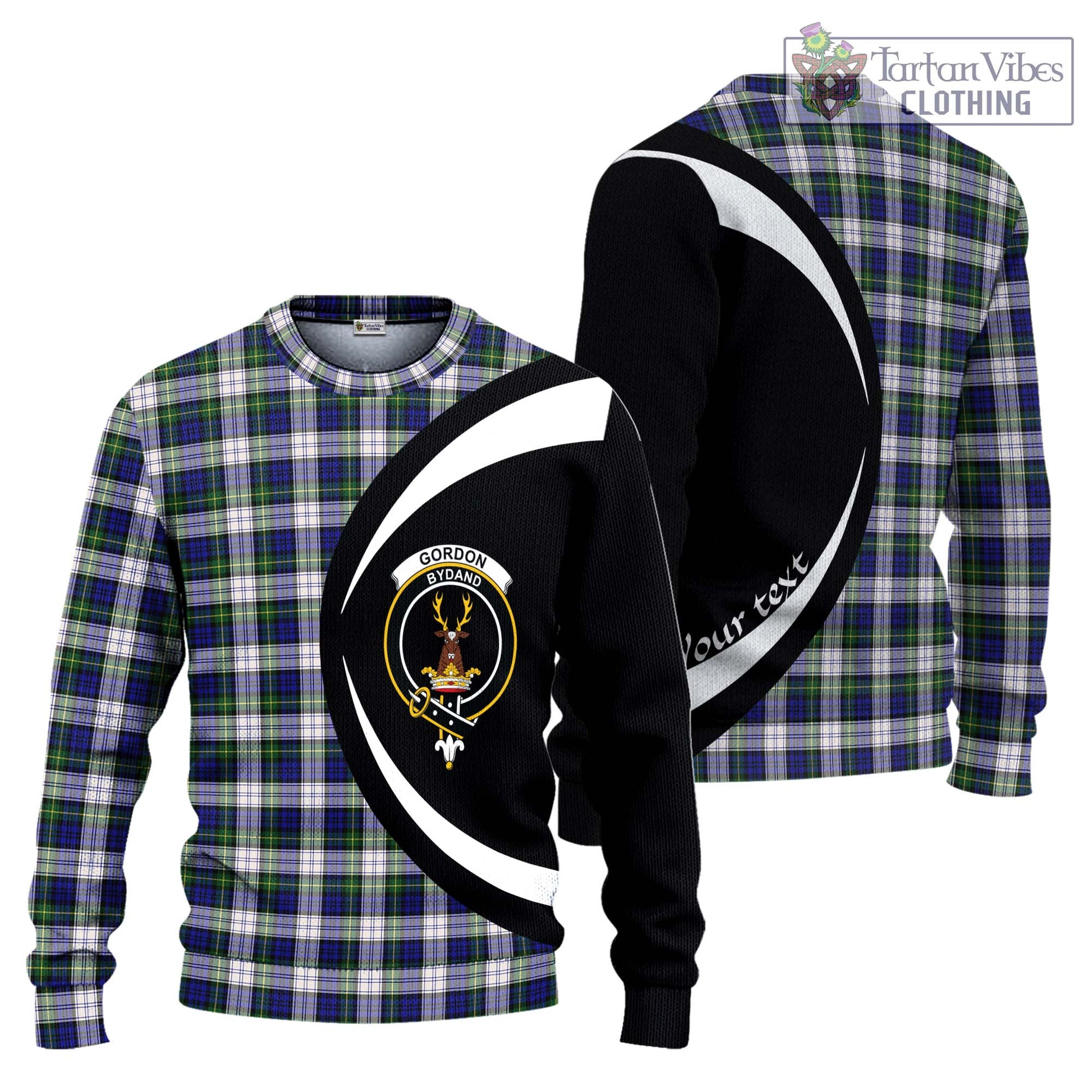 Gordon Dress Modern Tartan Ugly Sweater with Family Crest Circle Style Unisex - Tartan Vibes Clothing