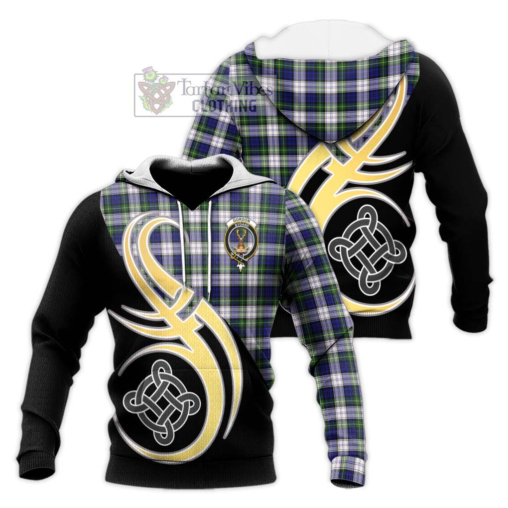 Gordon Dress Modern Tartan Knitted Hoodie with Family Crest and Celtic Symbol Style Unisex Knitted Pullover Hoodie - Tartan Vibes Clothing