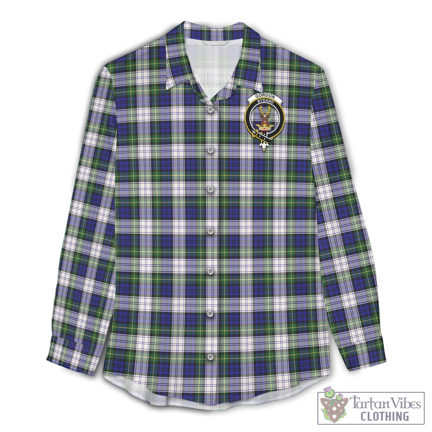 Tartan Vibes Clothing Gordon Dress Modern Tartan Womens Casual Shirt with Family Crest