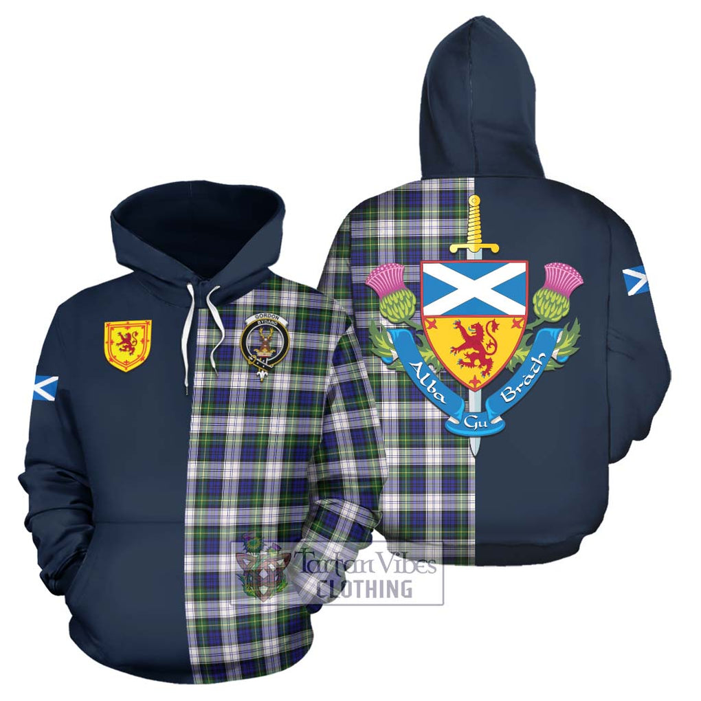 Tartan Vibes Clothing Gordon Dress Modern Tartan Hoodie with Scottish Lion Royal Arm Half Style