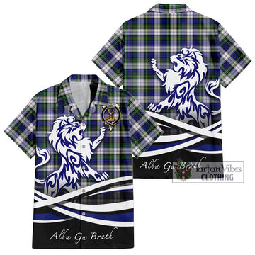 Gordon Dress Modern Tartan Short Sleeve Button Shirt with Alba Gu Brath Regal Lion Emblem