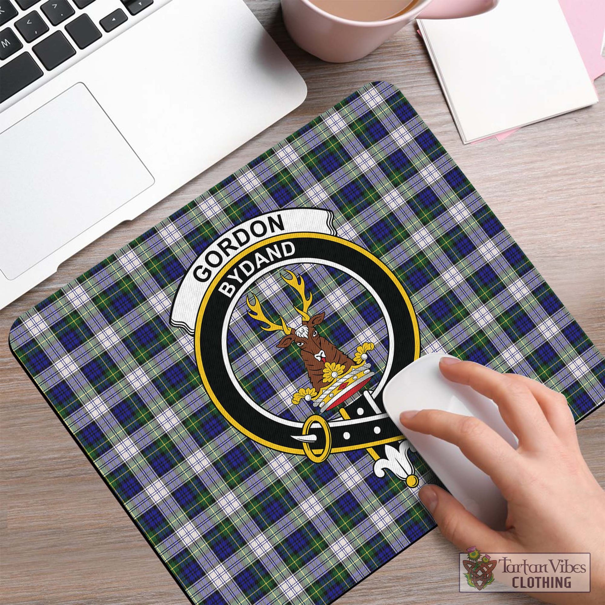 Tartan Vibes Clothing Gordon Dress Modern Tartan Mouse Pad with Family Crest