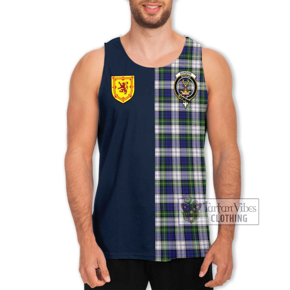 Tartan Vibes Clothing Gordon Dress Modern Tartan Men's Tank Top with Scottish Lion Royal Arm Half Style