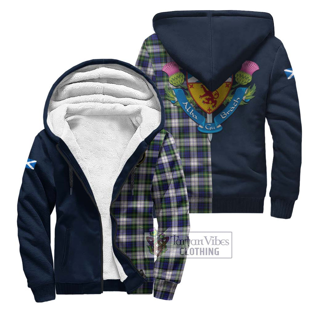 Tartan Vibes Clothing Gordon Dress Modern Tartan Sherpa Hoodie with Scottish Lion Royal Arm Half Style