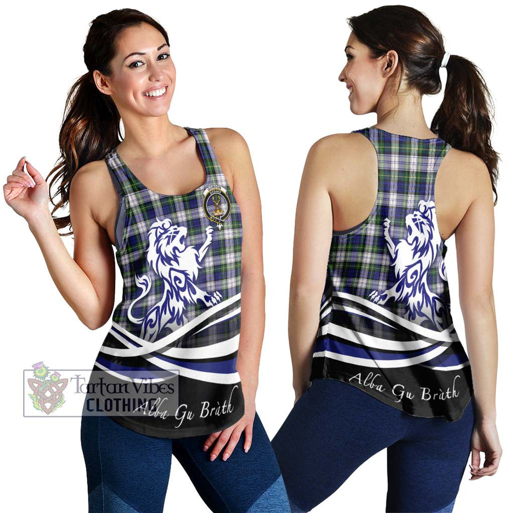 Gordon Dress Modern Tartan Women's Racerback Tanks with Alba Gu Brath Regal Lion Emblem 4XL - Tartanvibesclothing Shop