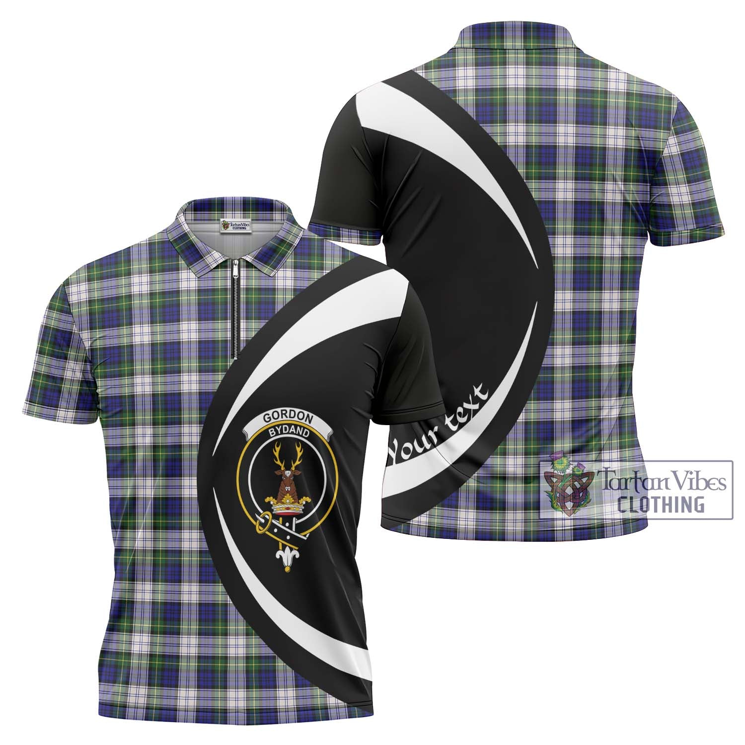 Tartan Vibes Clothing Gordon Dress Modern Tartan Zipper Polo Shirt with Family Crest Circle Style