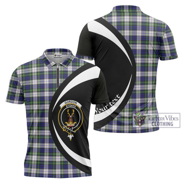 Gordon Dress Modern Tartan Zipper Polo Shirt with Family Crest Circle Style