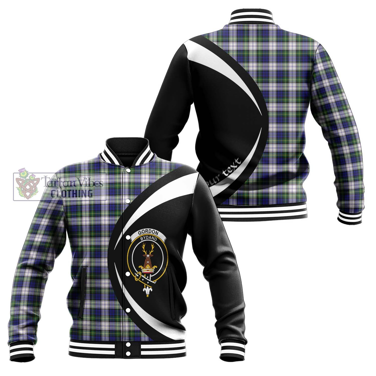 Gordon Dress Modern Tartan Baseball Jacket with Family Crest Circle Style Unisex - Tartan Vibes Clothing