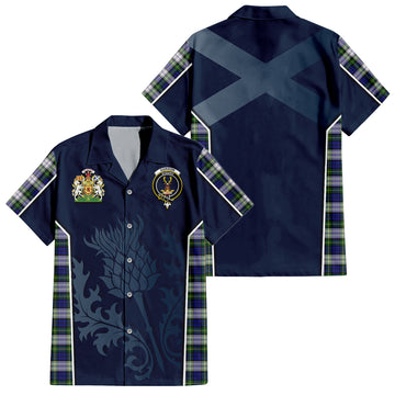 Gordon Dress Modern Tartan Short Sleeve Button Up Shirt with Family Crest and Scottish Thistle Vibes Sport Style