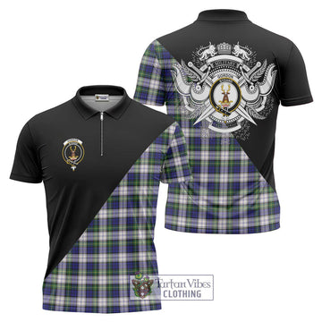 Gordon Dress Modern Tartan Zipper Polo Shirt with Family Crest and Military Logo Style