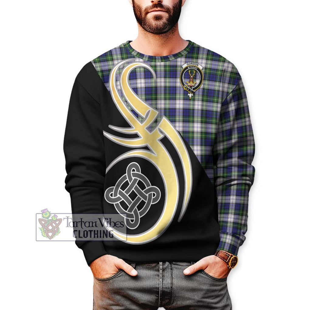 Gordon Dress Modern Tartan Sweatshirt with Family Crest and Celtic Symbol Style Unisex - Tartan Vibes Clothing