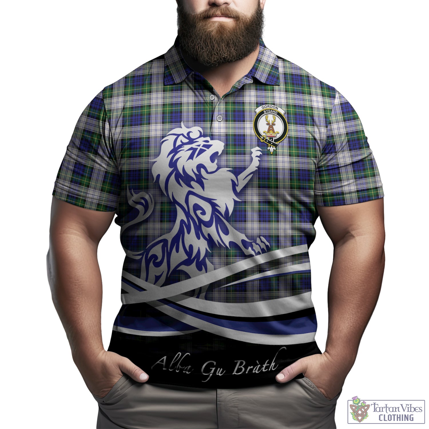 gordon-dress-modern-tartan-polo-shirt-with-alba-gu-brath-regal-lion-emblem