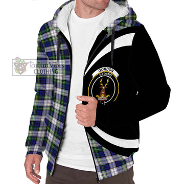 Gordon Dress Modern Tartan Sherpa Hoodie with Family Crest Circle Style