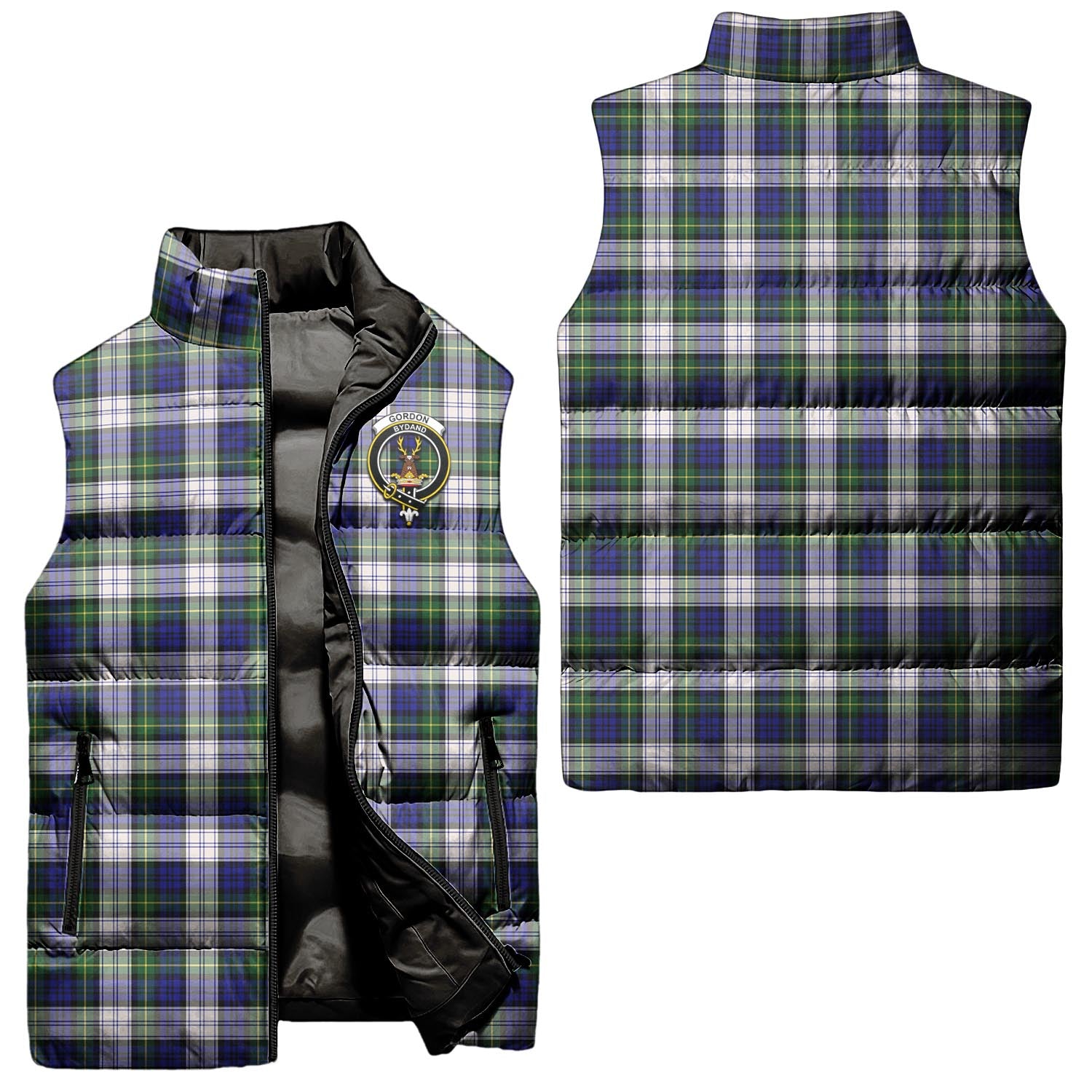 Gordon Dress Modern Tartan Sleeveless Puffer Jacket with Family Crest Unisex - Tartanvibesclothing