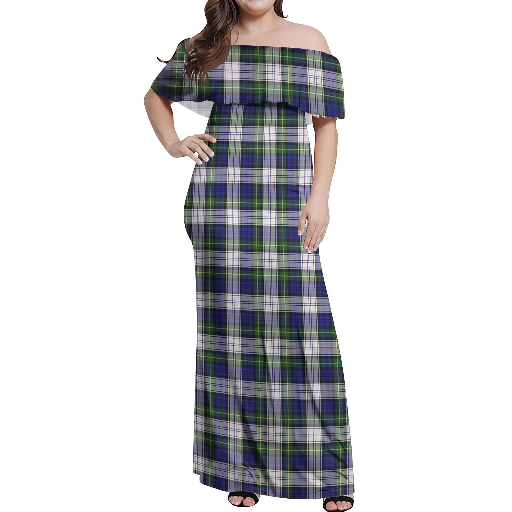 Gordon Dress Modern Tartan Off Shoulder Long Dress Women's Dress - Tartanvibesclothing