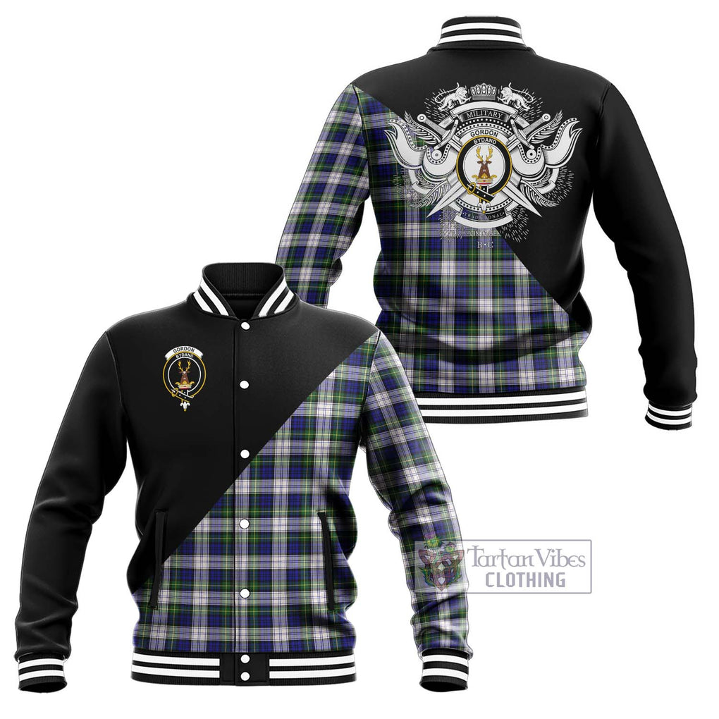 Gordon Dress Modern Tartan Baseball Jacket with Family Crest and Military Logo Style Unisex - Tartanvibesclothing Shop