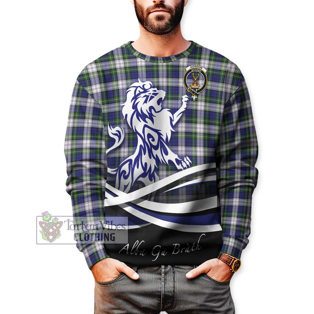 Gordon Dress Modern Tartan Sweatshirt with Alba Gu Brath Regal Lion Emblem Unisex - Tartanvibesclothing Shop