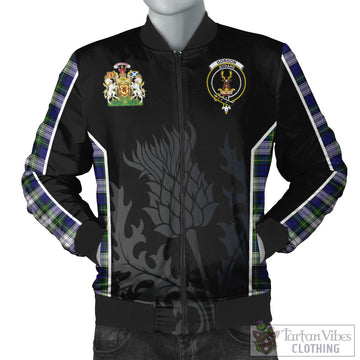 Gordon Dress Modern Tartan Bomber Jacket with Family Crest and Scottish Thistle Vibes Sport Style