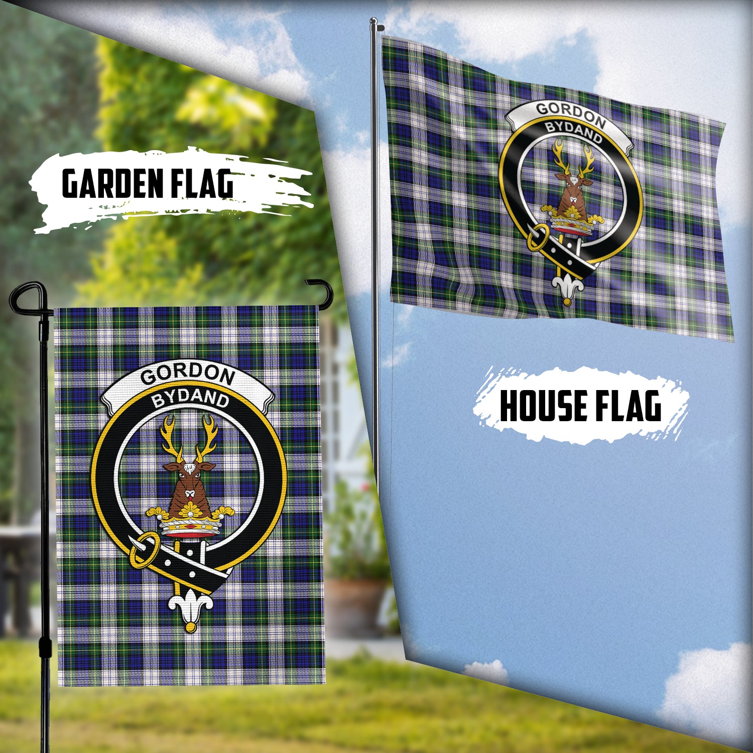 Gordon Dress Modern Tartan Flag with Family Crest Garden Flag (Vertical) - Tartan Vibes Clothing