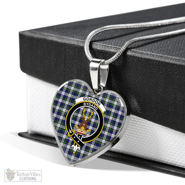 Gordon Dress Modern Tartan Heart Necklace with Family Crest