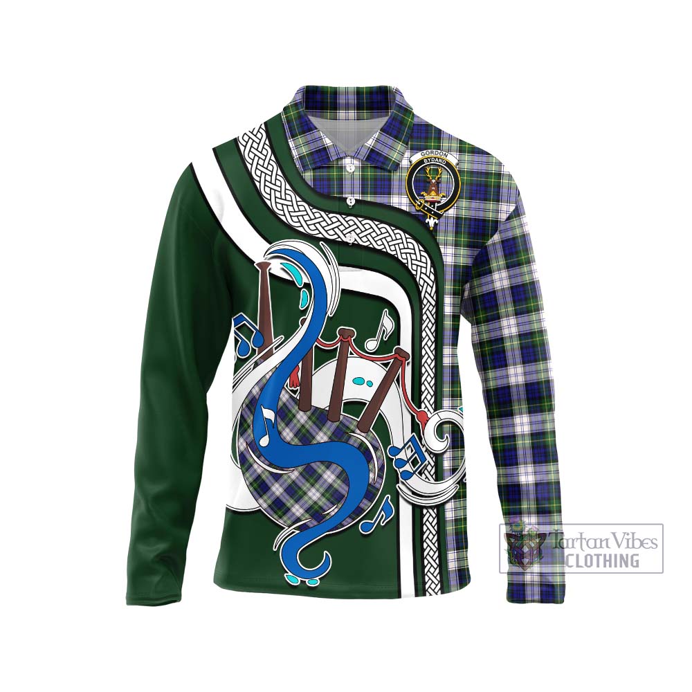 Tartan Vibes Clothing Gordon Dress Modern Tartan Long Sleeve Polo Shirt with Epic Bagpipe Style