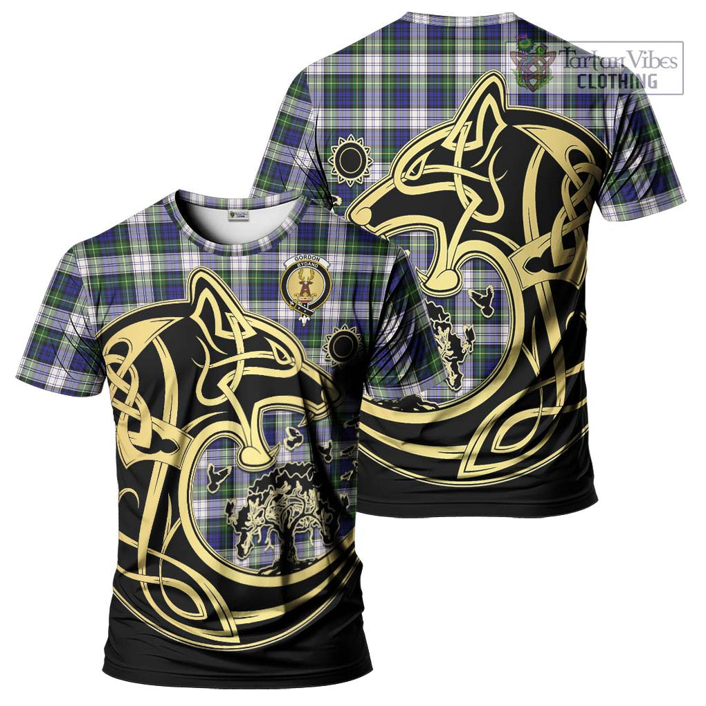 Gordon Dress Modern Tartan T-Shirt with Family Crest Celtic Wolf Style Kid's Shirt - Tartan Vibes Clothing