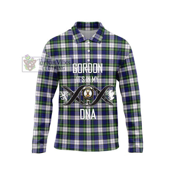 Gordon Dress Modern Tartan Long Sleeve Polo Shirt with Family Crest DNA In Me Style