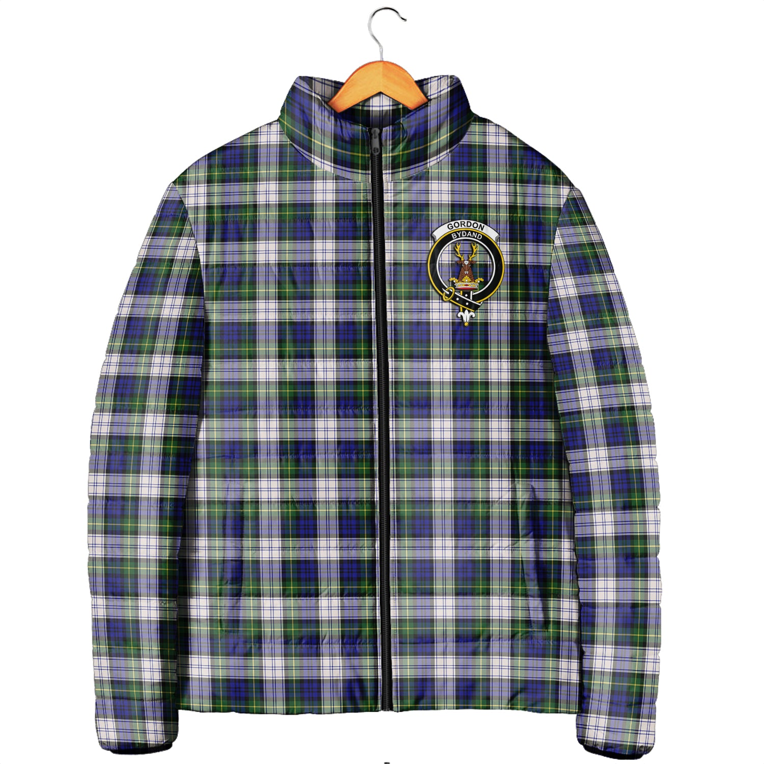 Gordon Dress Modern Tartan Padded Jacket with Family Crest Men's Padded Jacket - Tartan Vibes Clothing