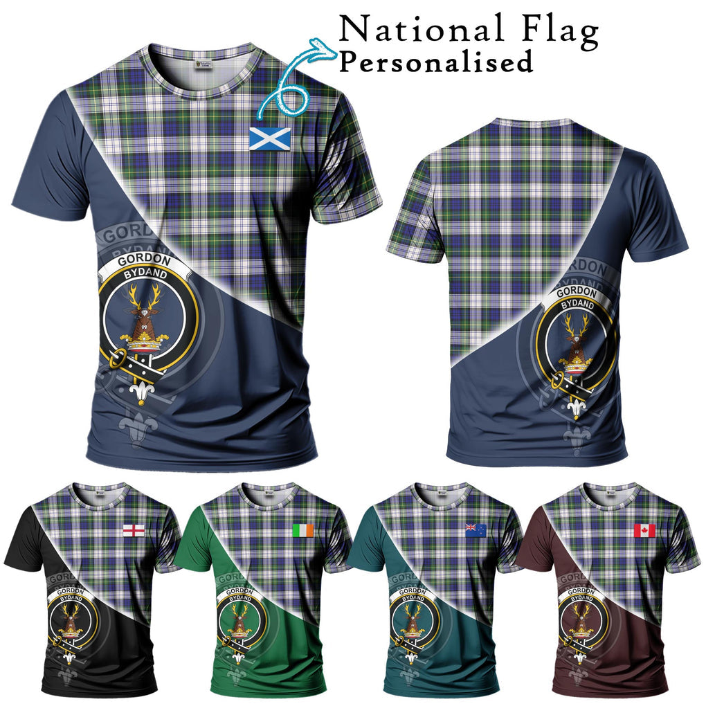 Gordon Dress Modern Tartan T-Shirt with Personalised National Flag and Family Crest Half Style Kid's Shirt - Tartanvibesclothing Shop