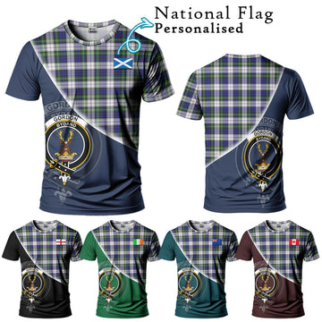 Gordon Dress Modern Tartan T-Shirt with Personalised National Flag and Family Crest Half Style