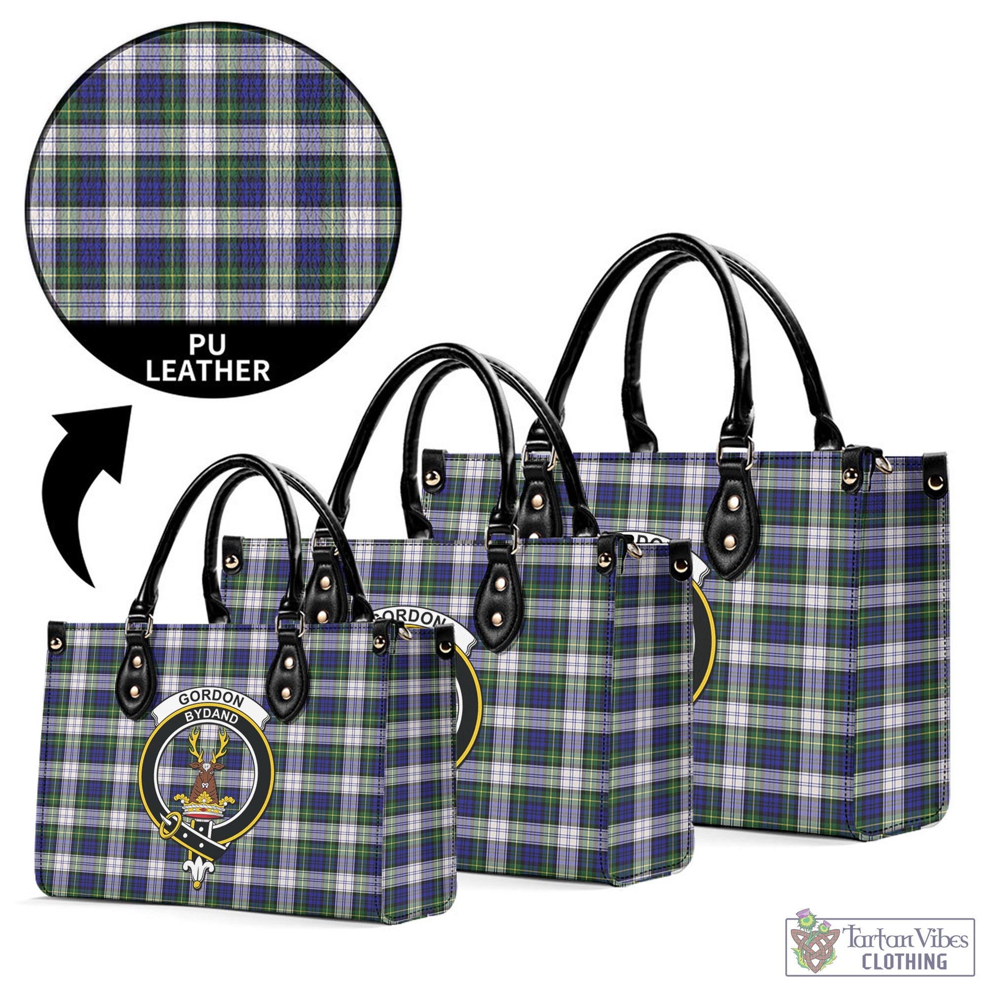 Tartan Vibes Clothing Gordon Dress Modern Tartan Luxury Leather Handbags with Family Crest