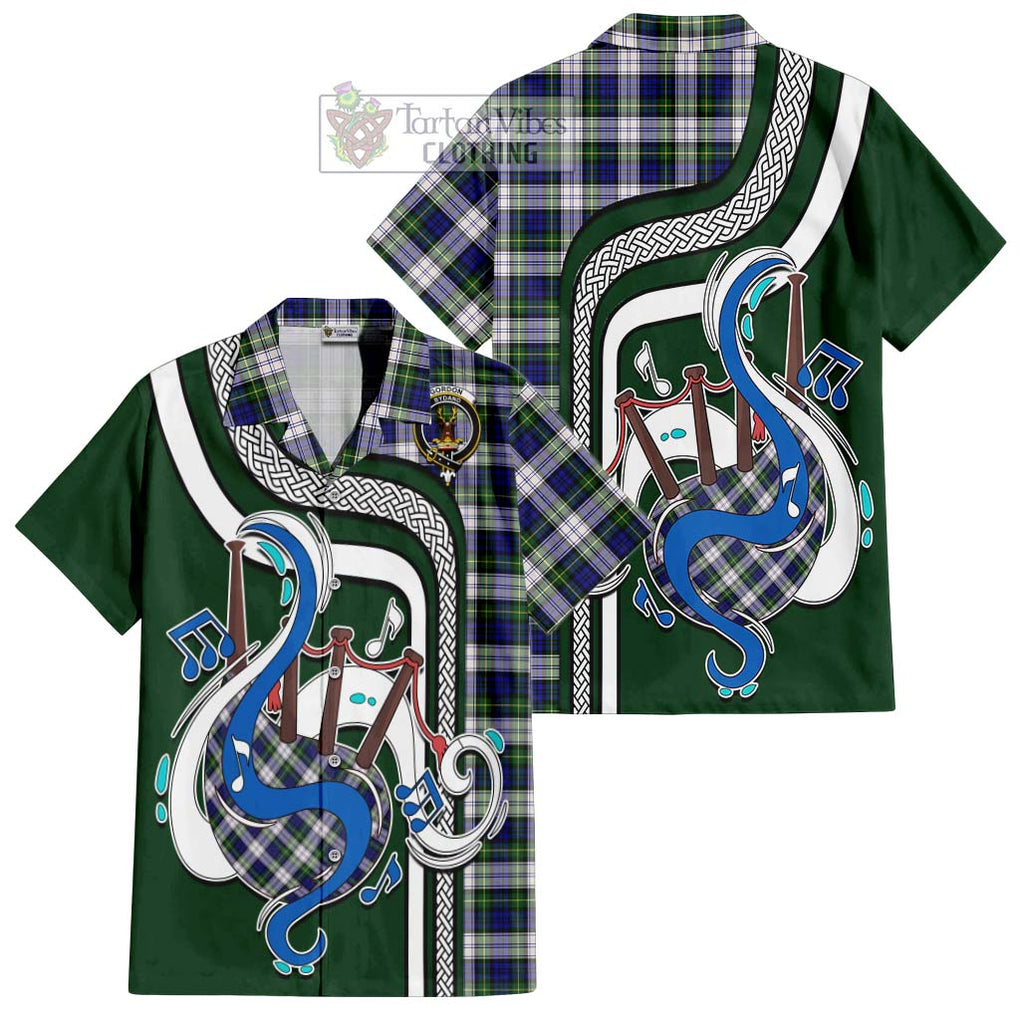 Gordon Dress Modern Tartan Short Sleeve Button Shirt with Epic Bagpipe Style Kid - Tartanvibesclothing Shop