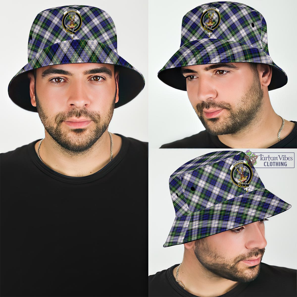 Tartan Vibes Clothing Gordon Dress Modern Tartan Bucket Hat with Family Crest