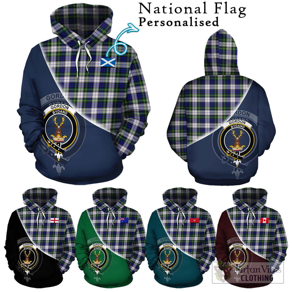 Gordon Dress Modern Tartan Hoodie with Personalised National Flag and Family Crest Half Style Zip Hoodie - Tartanvibesclothing Shop