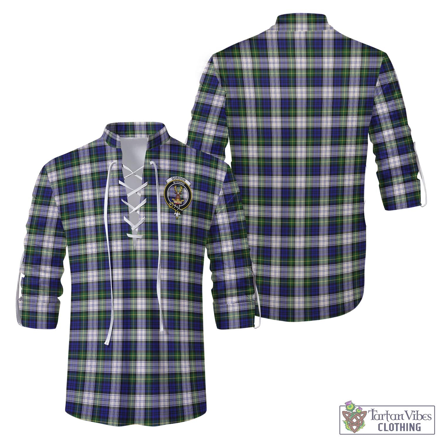 Tartan Vibes Clothing Gordon Dress Modern Tartan Men's Scottish Traditional Jacobite Ghillie Kilt Shirt with Family Crest