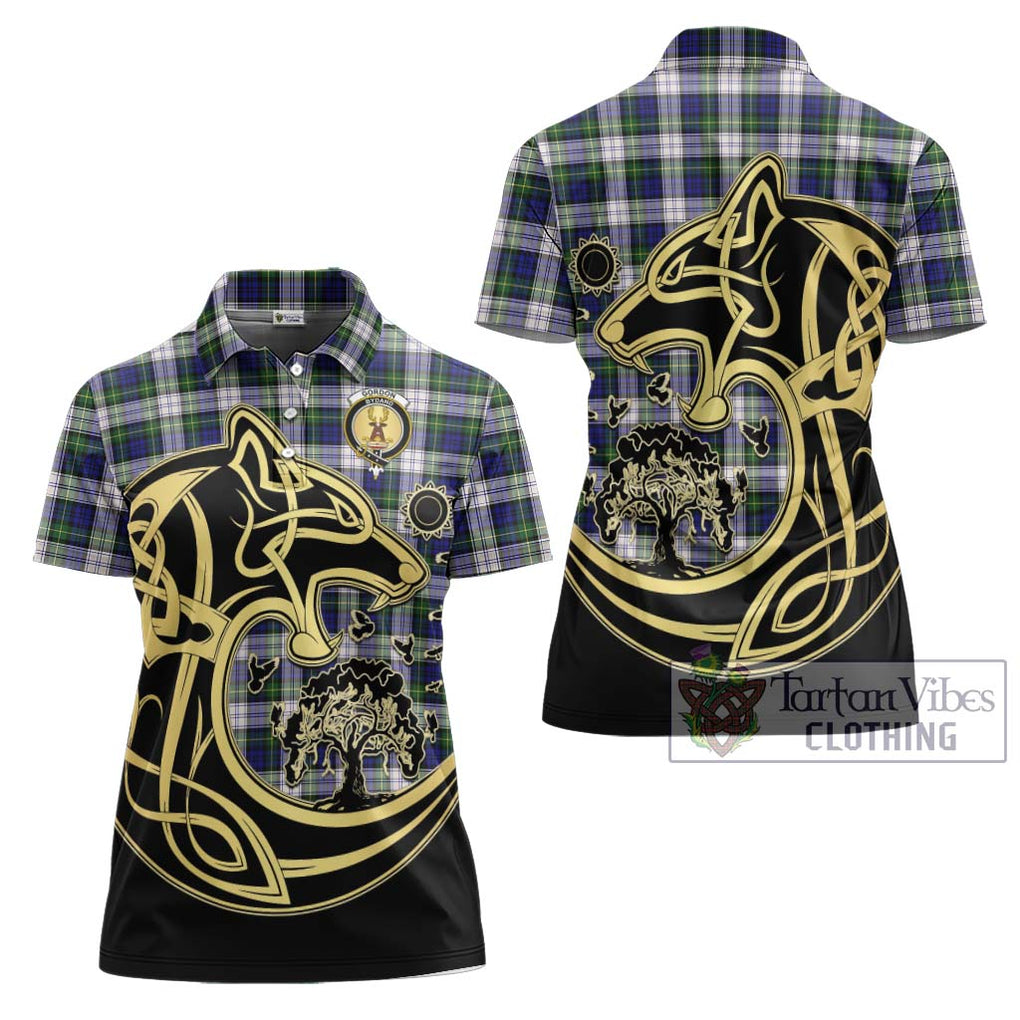 Gordon Dress Modern Tartan Women's Polo Shirt with Family Crest Celtic Wolf Style Women - Tartanvibesclothing Shop