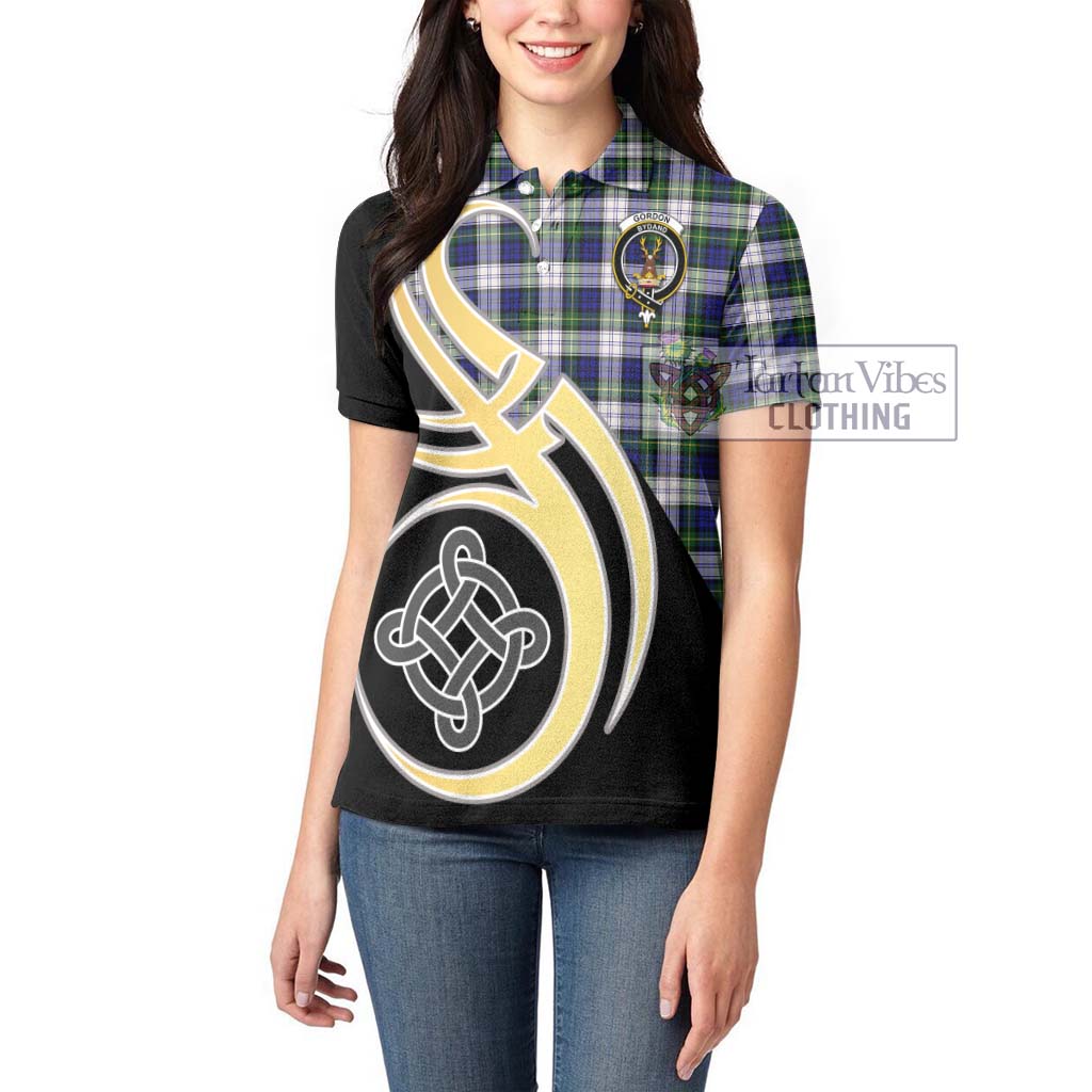 Tartan Vibes Clothing Gordon Dress Modern Tartan Women's Polo Shirt with Family Crest and Celtic Symbol Style