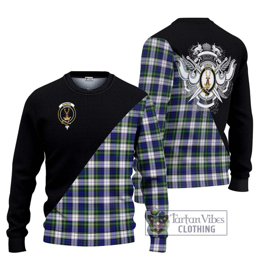 Gordon Dress Modern Tartan Knitted Sweater with Family Crest and Military Logo Style Unisex - Tartanvibesclothing Shop