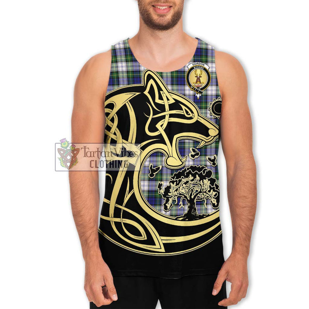 Gordon Dress Modern Tartan Men's Tank Top with Family Crest Celtic Wolf Style Men - Tartan Vibes Clothing