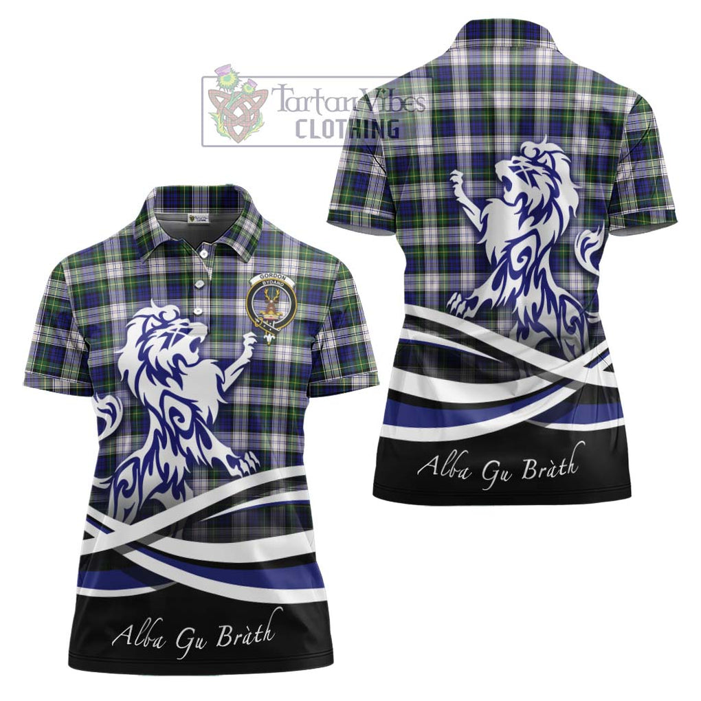 Gordon Dress Modern Tartan Women's Polo Shirt with Alba Gu Brath Regal Lion Emblem Women - Tartanvibesclothing Shop