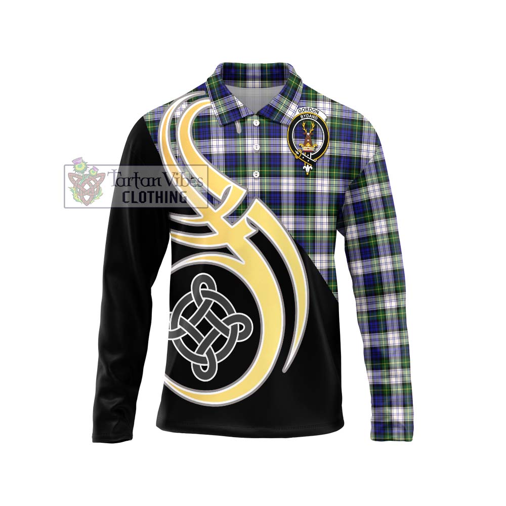 Gordon Dress Modern Tartan Long Sleeve Polo Shirt with Family Crest and Celtic Symbol Style Unisex - Tartan Vibes Clothing