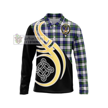 Gordon Dress Modern Tartan Long Sleeve Polo Shirt with Family Crest and Celtic Symbol Style