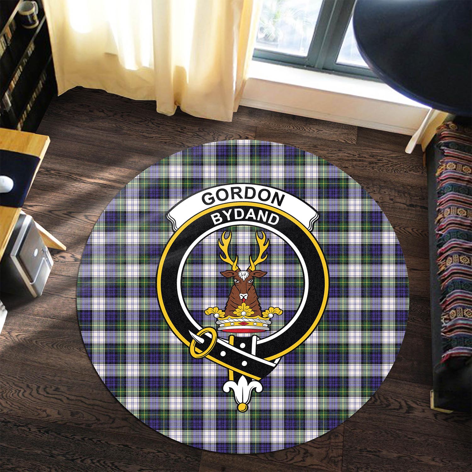 gordon-dress-modern-tartan-round-rug-with-family-crest