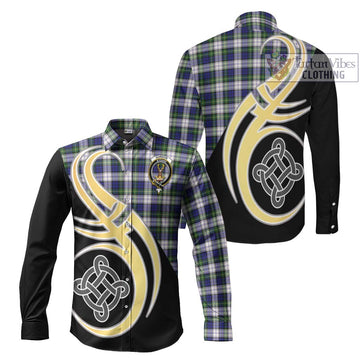 Gordon Dress Modern Tartan Long Sleeve Button Shirt with Family Crest and Celtic Symbol Style