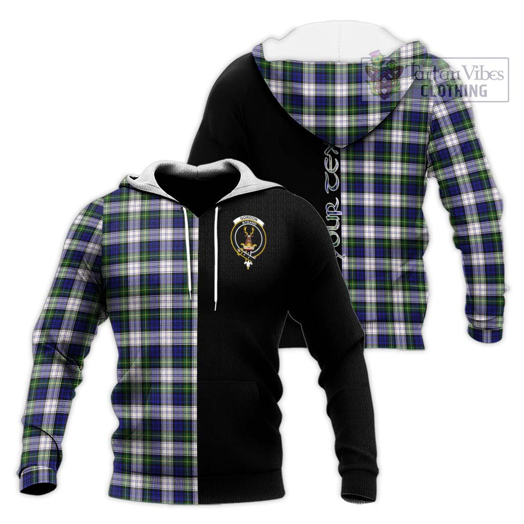 Gordon Dress Modern Tartan Knitted Hoodie with Family Crest and Half Of Me Style Unisex Knitted Pullover Hoodie - Tartanvibesclothing Shop