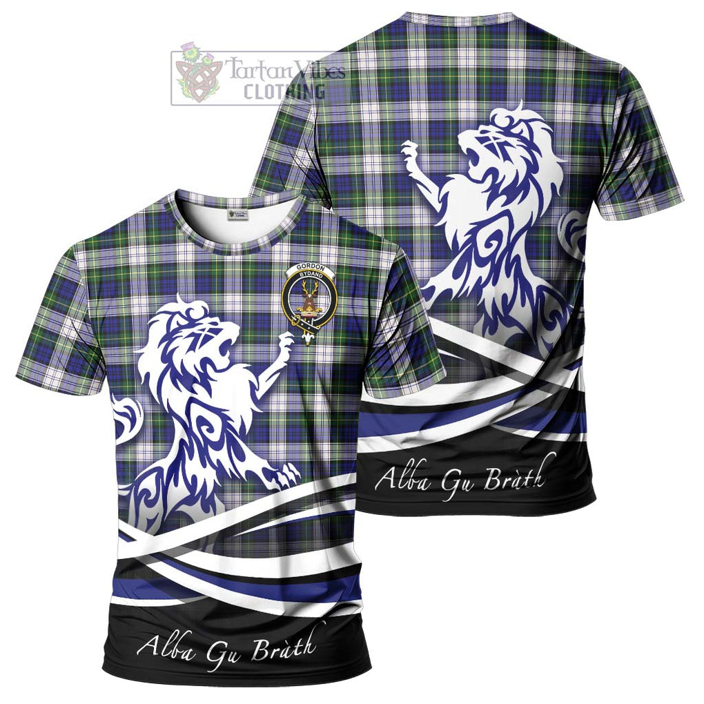 Tartan Vibes Clothing Gordon Dress Modern Tartan Cotton T-shirt with Alba Gu Brath Regal Lion Emblem