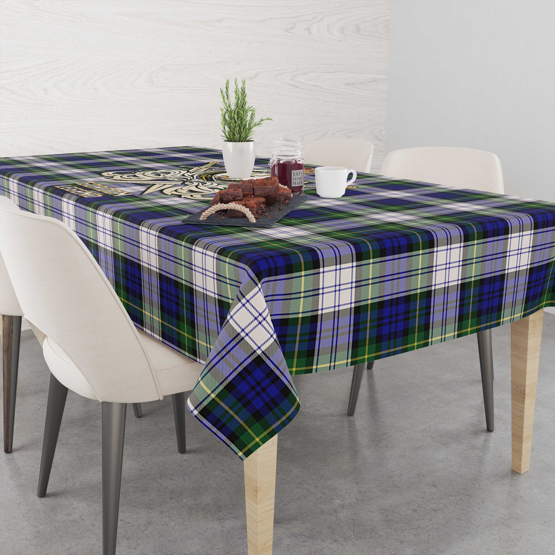 Tartan Vibes Clothing Gordon Dress Modern Tartan Tablecloth with Clan Crest and the Golden Sword of Courageous Legacy