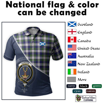 Gordon Dress Modern Tartan Polo Shirt with Personalised National Flag and Family Crest Half Style