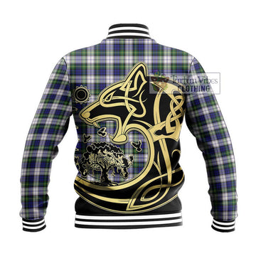 Gordon Dress Modern Tartan Baseball Jacket with Family Crest Celtic Wolf Style